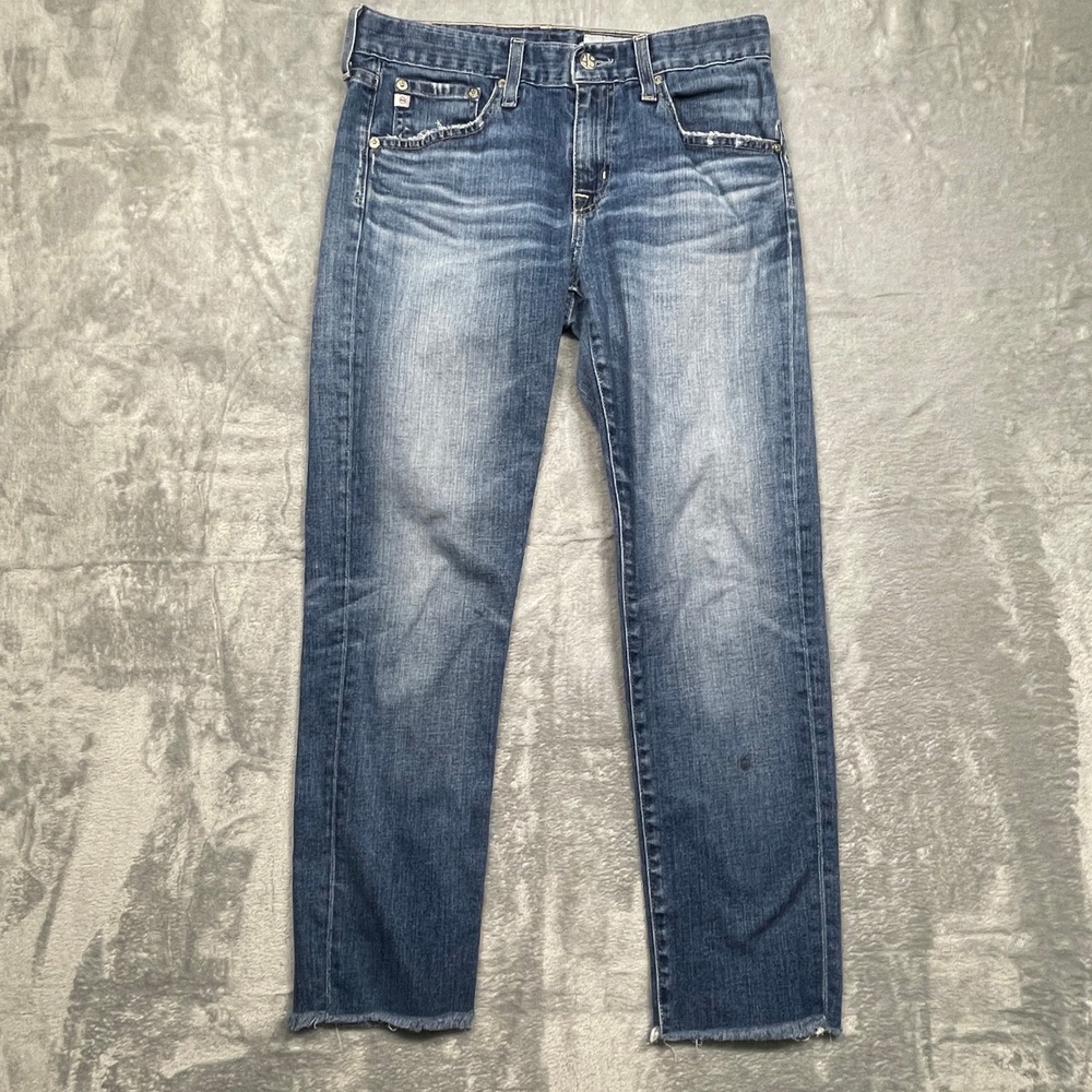 AG Ex-Boyfriend Slim Jeans Womens 26R Blue Distressed Raw Hem